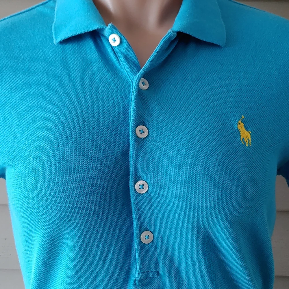 💛 Ralph Lauren Sport Aqua Blue Polo Dress Collard Shift - Picture 6 of 10